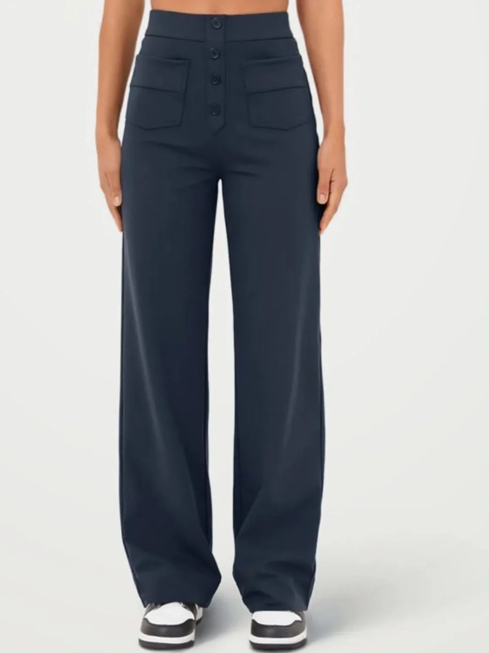 Halara Navy Wide-Leg Button Front Stretch Trouser sz L